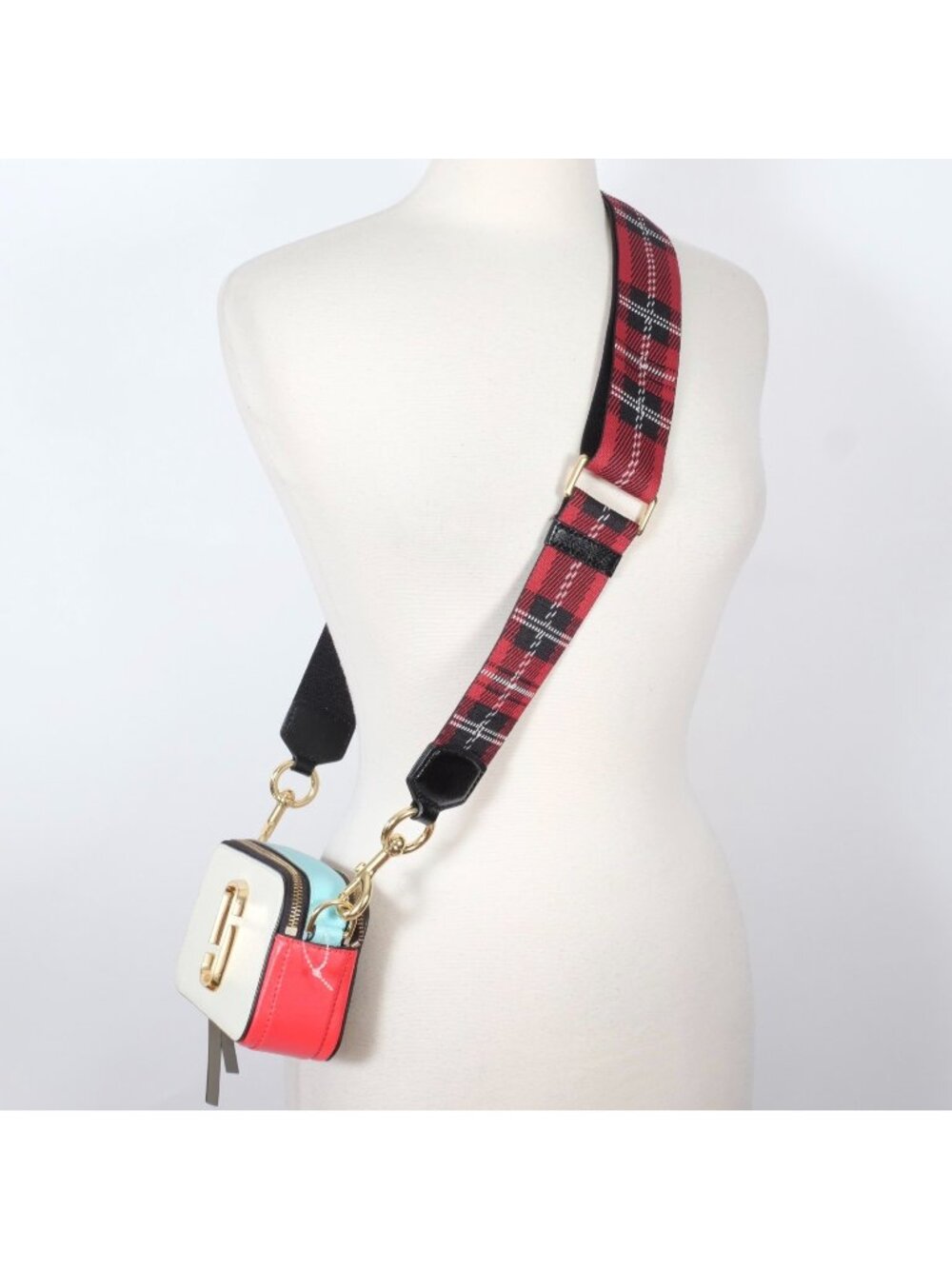 Marc Jacobs Snapshot bag white red tartan plaid strap